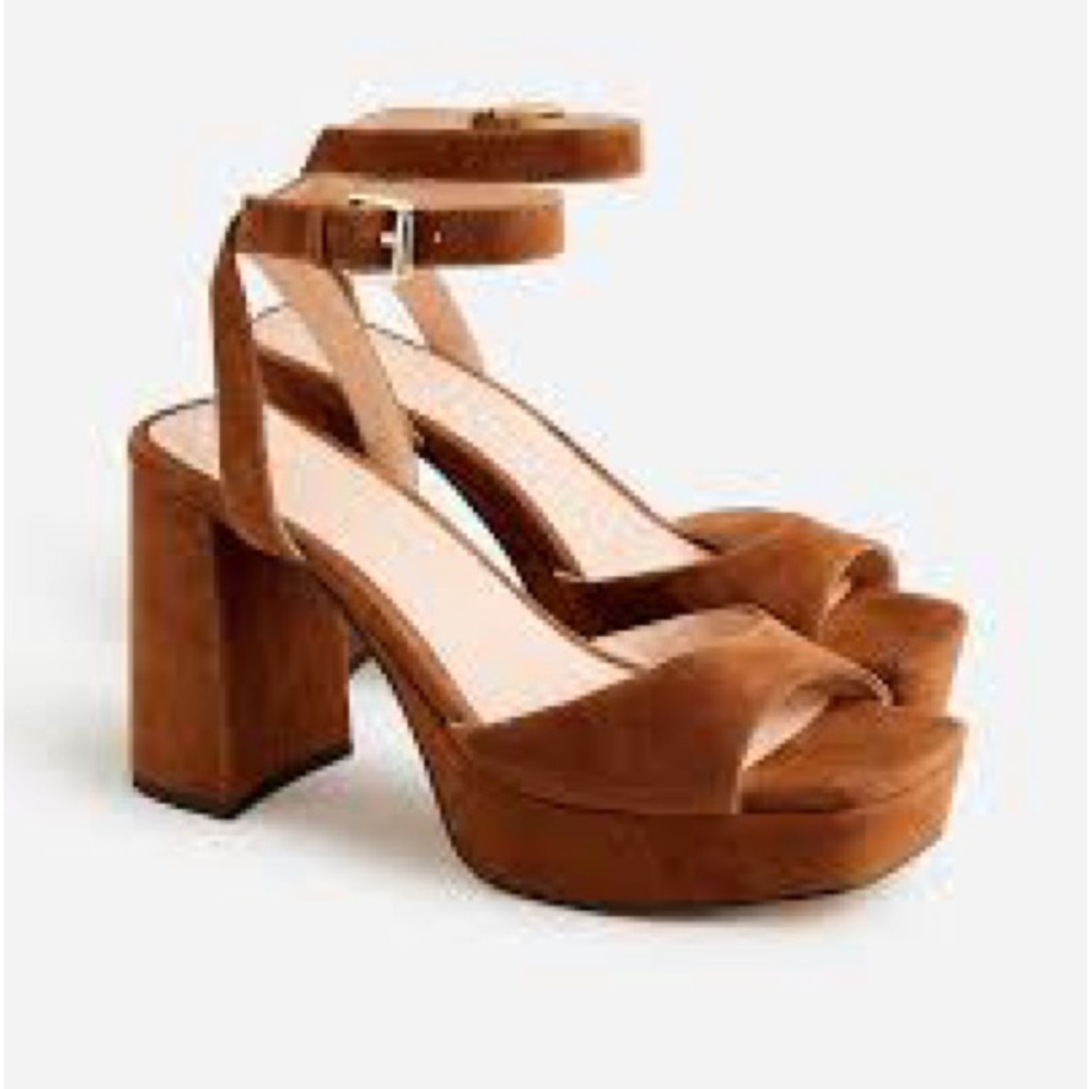 J Crew Ankle Strap Platform Heels in Caramel Suede Women's Sz10, NWOT